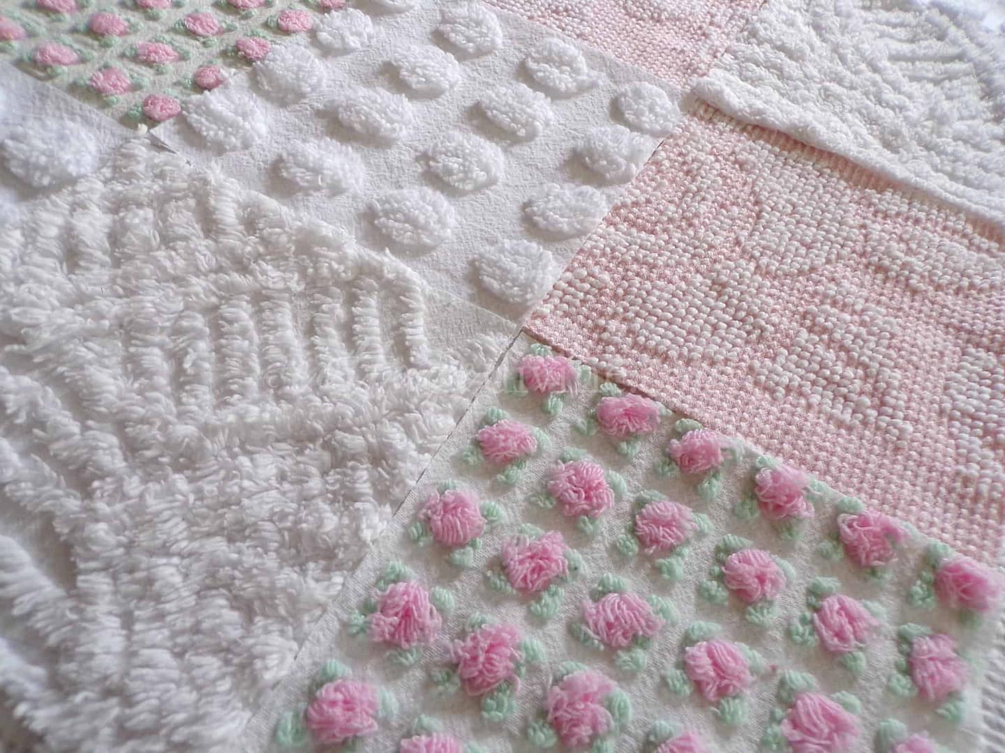 Cottage Classics Chenille Quilt Squares Set from Vintage Bedspread