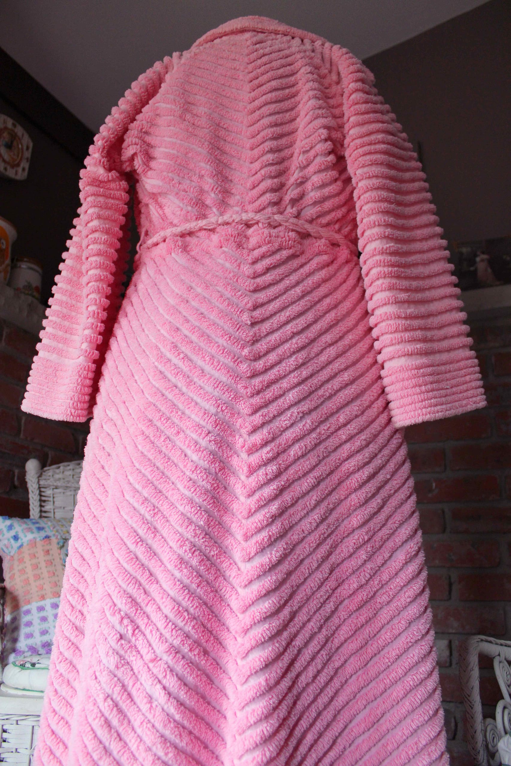 Plush Pink Vintage Chenille Robe, Authentic WWII Era Bathrobe with