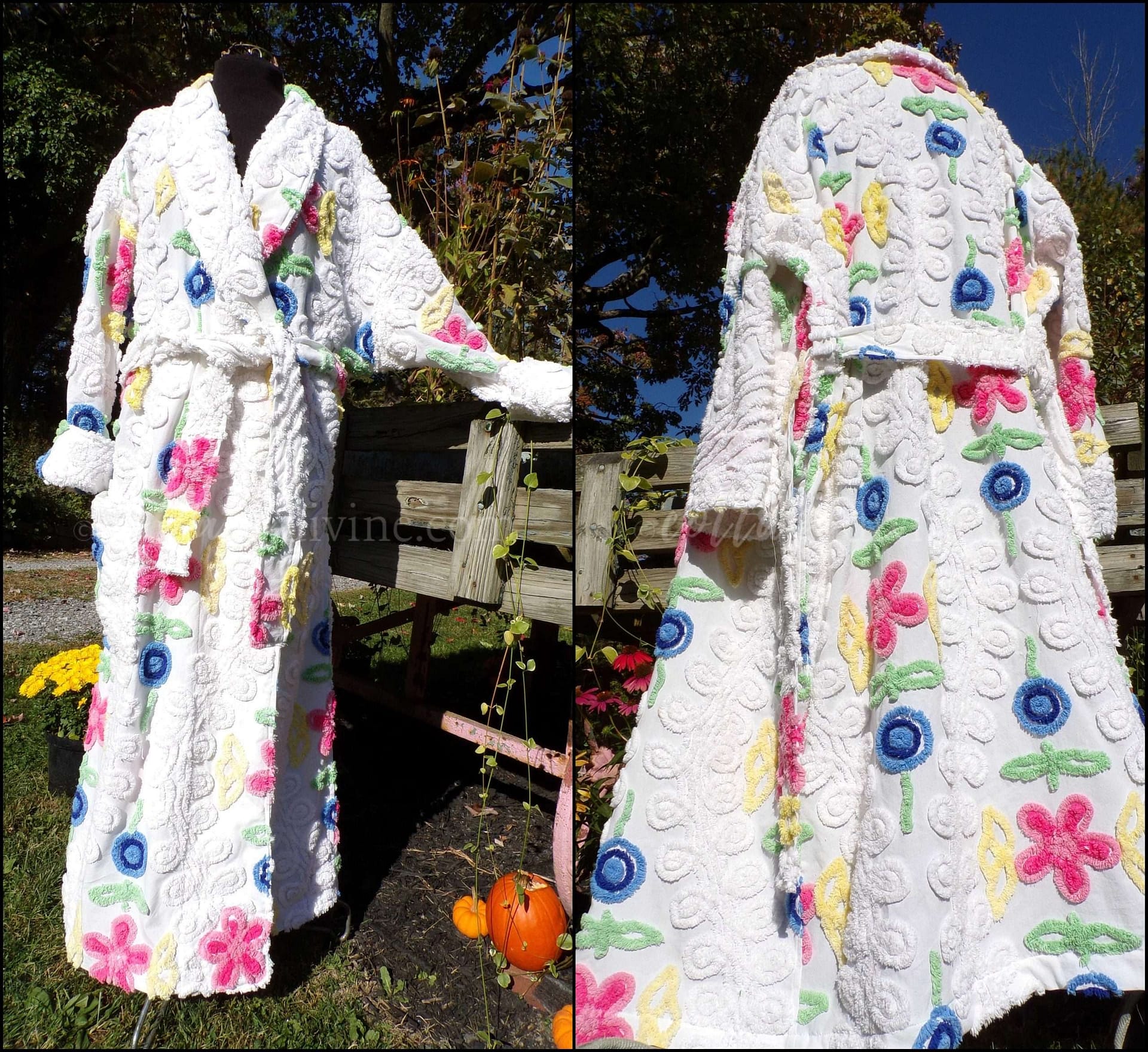 Plus Size Chenille Robe, The Nanny Style Bathrobe Designed from Y2K Era Vintage Canyon Group Chenille Bedspread, 1X, 2x Large