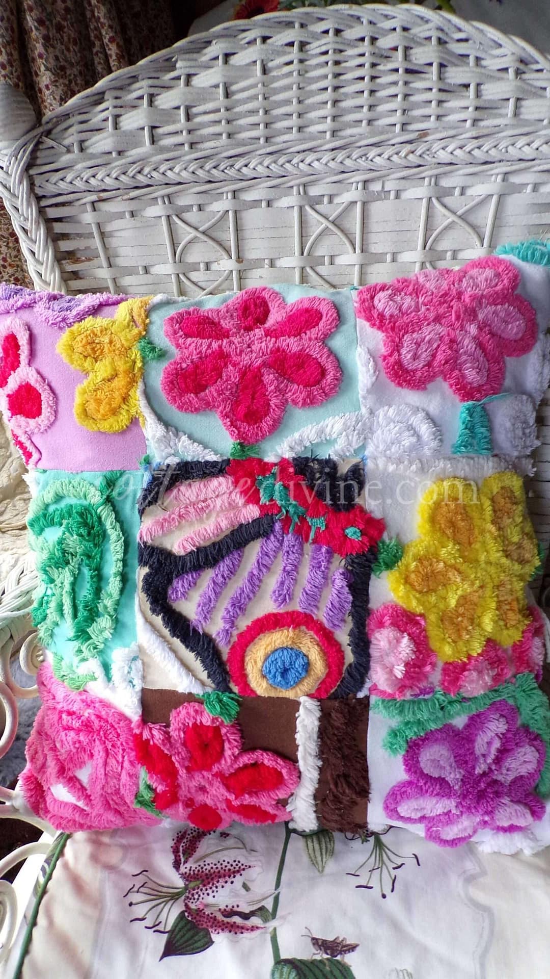 PATCHWORK Rainbow Butterfly Chenille Pillow Cover 16" x 16" Square
