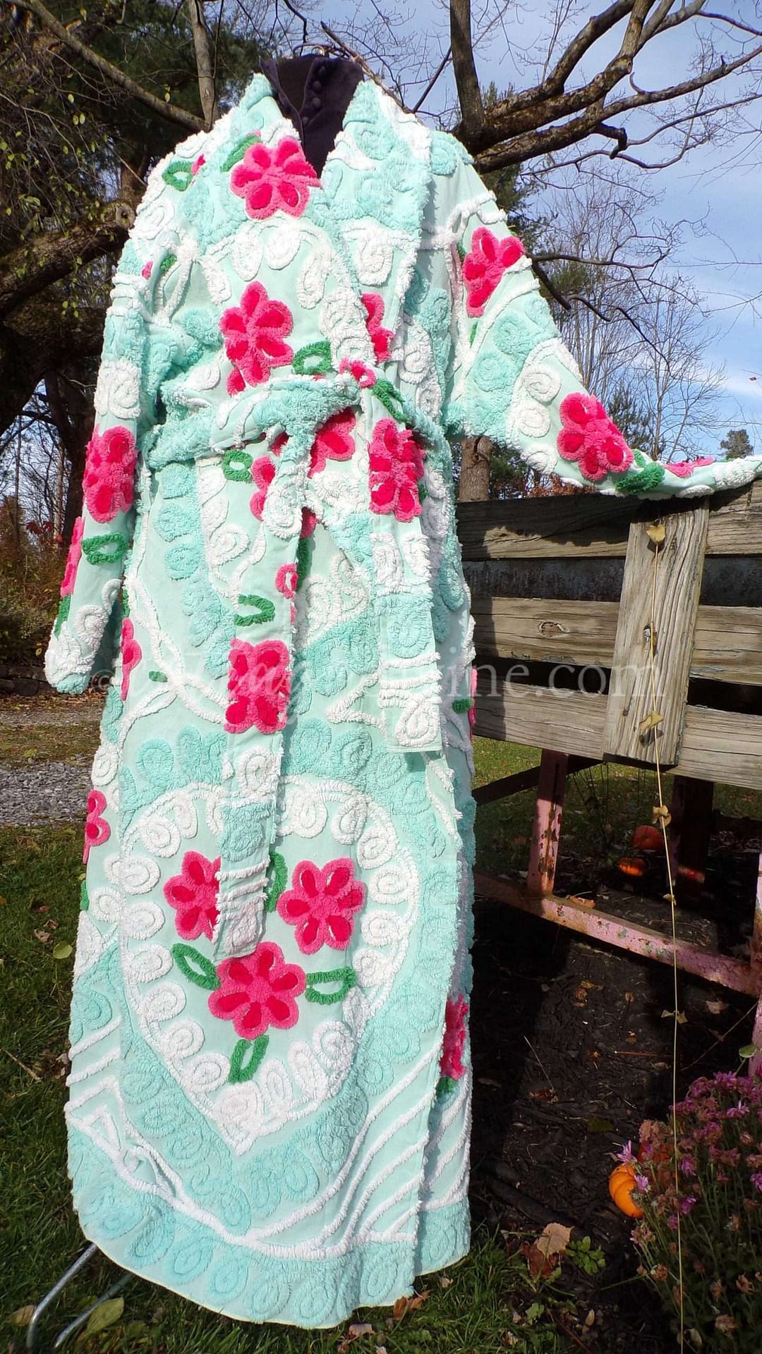 Seafoam Plus Size Chenille Robe "The Nanny" Style Bathrobe Designed from Plush Hearts Vintage