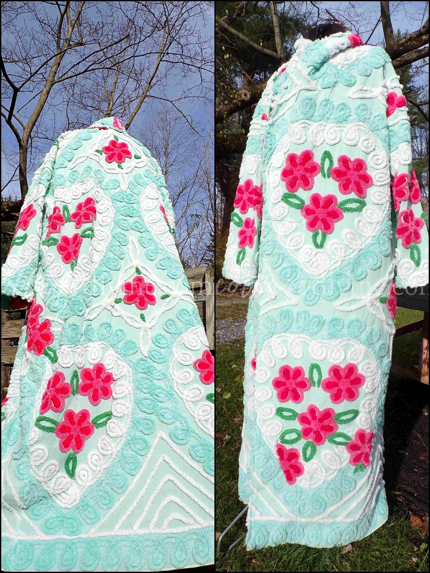 Seafoam Plus Size Chenille Robe "The Nanny" Style Bathrobe Designed from Plush Hearts Vintage