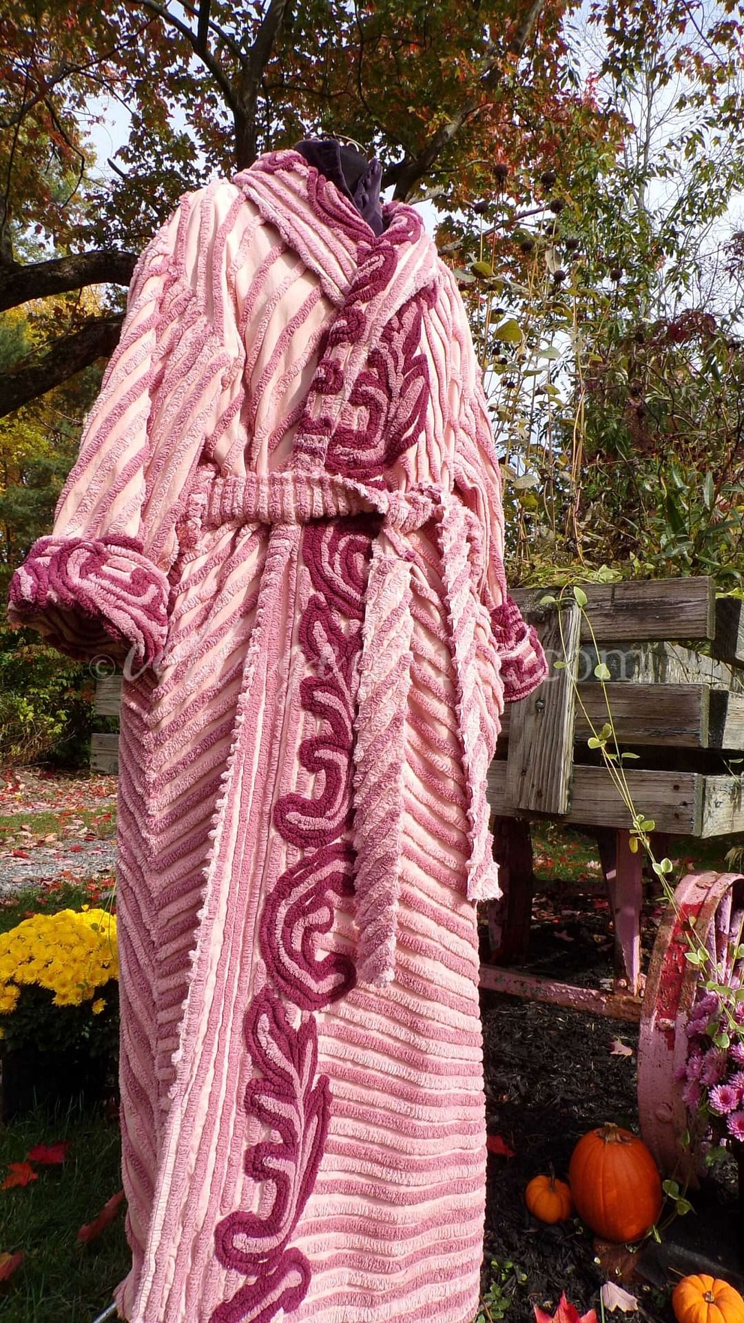 Weighted Plus Size Chenille Robe in Striking Distressed Tonal Mauve 1X, 2X Large Bathrobe
