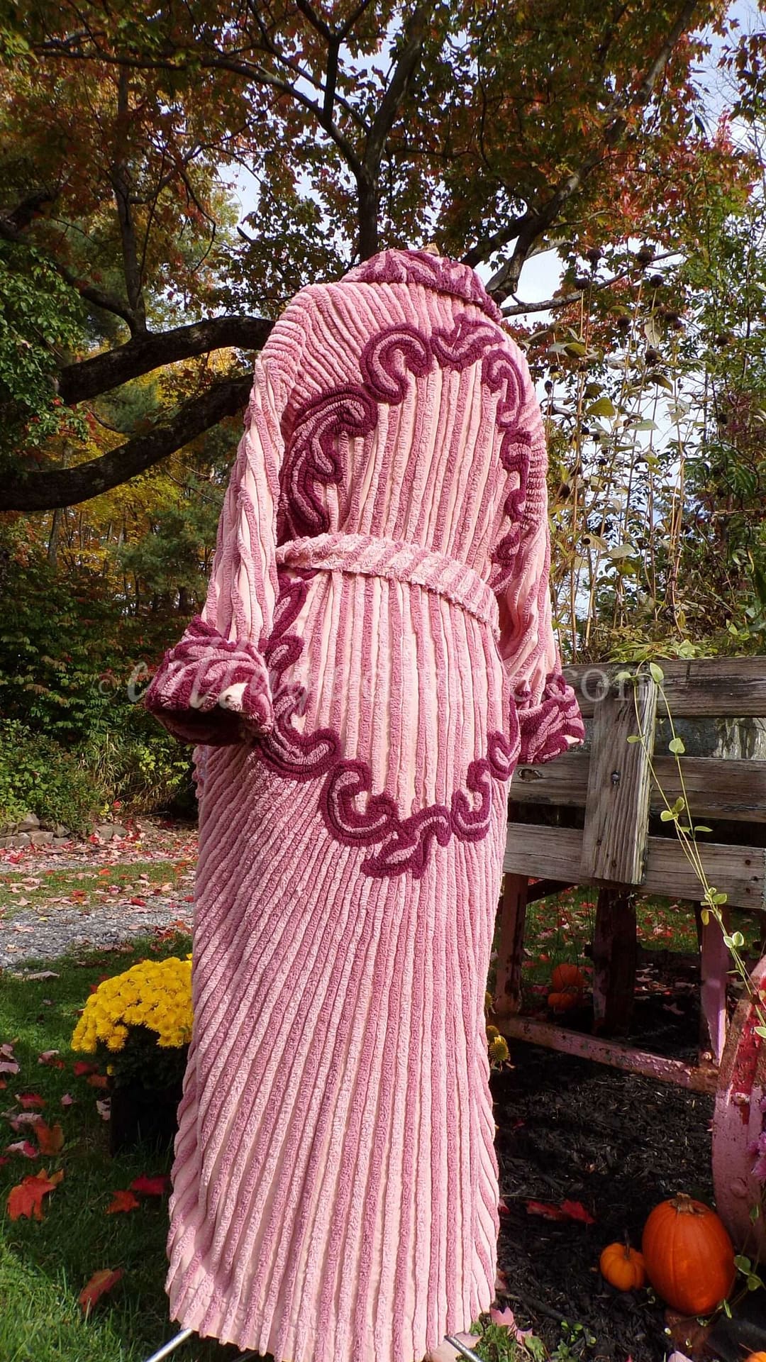 Weighted Plus Size Chenille Robe in Striking Distressed Tonal Mauve 1X, 2X Large Bathrobe
