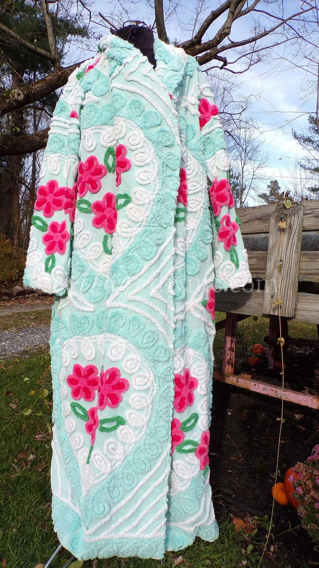 Seafoam Plus Size Chenille Robe "The Nanny" Style Bathrobe Designed from Plush Hearts Vintage
