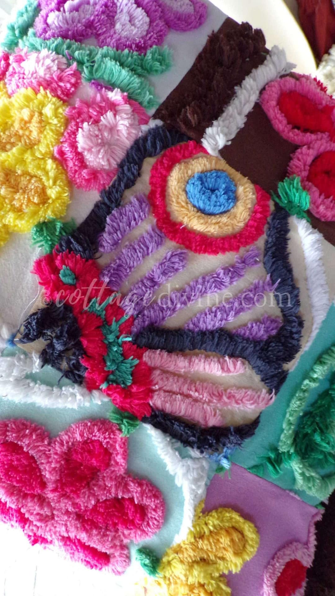 PATCHWORK Rainbow Butterfly Chenille Pillow Cover 16" x 16" Square
