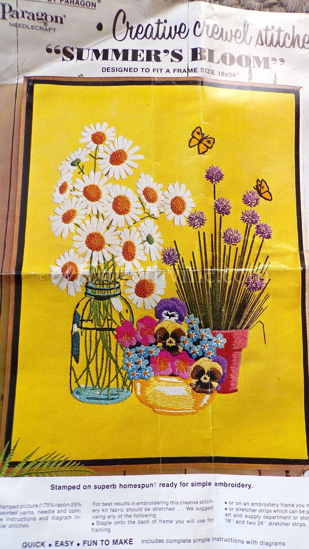 SUMMER'S BLOOM Crewel Stitchery Kit, Colorful MCM Vintage 0517 Paragon