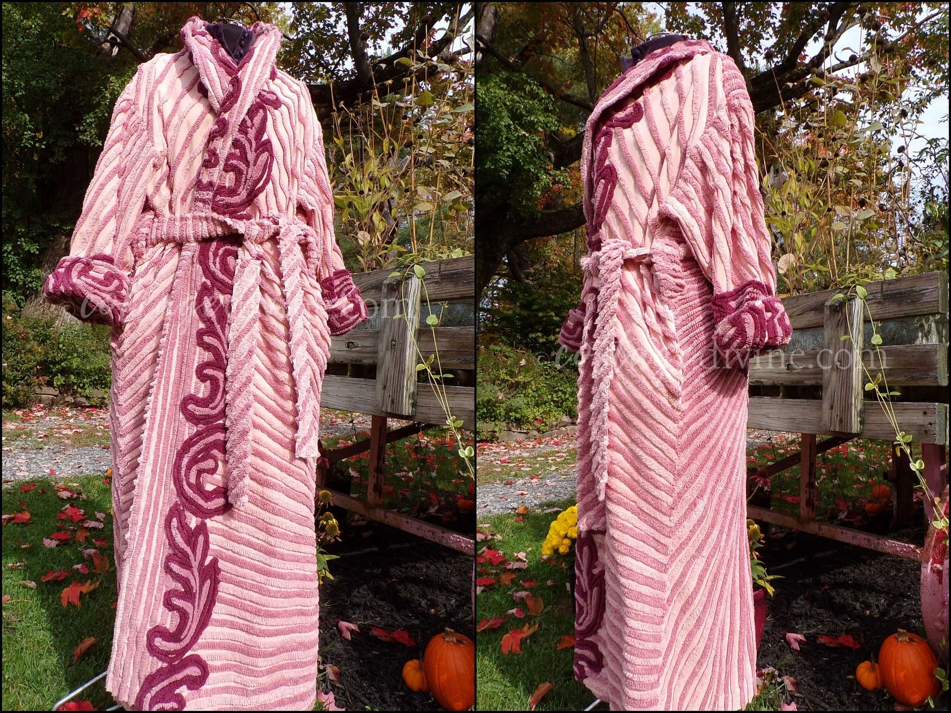 Weighted Plus Size Chenille Robe in Striking Distressed Tonal Mauve 1X, 2X Large Bathrobe