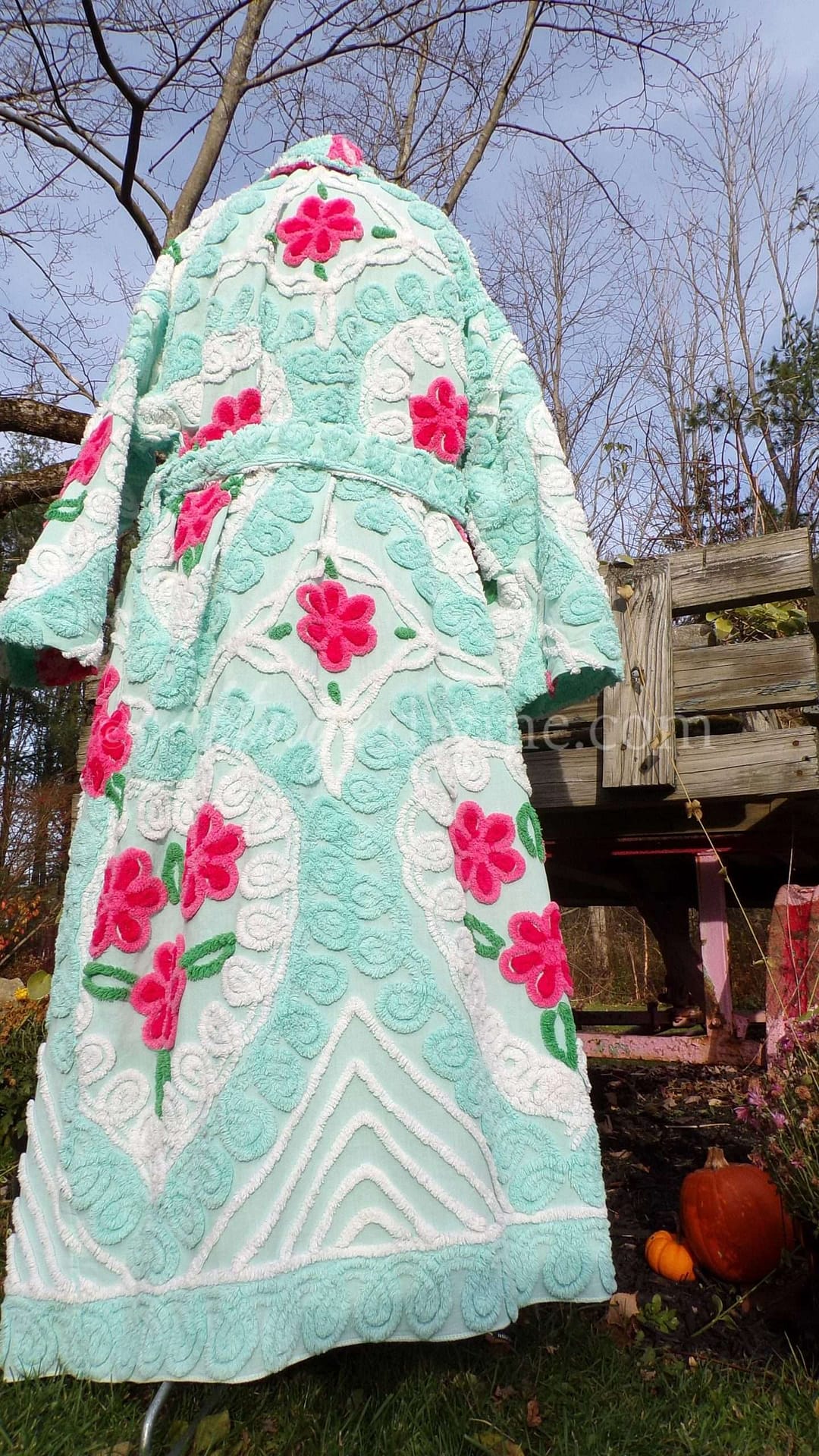 Seafoam Plus Size Chenille Robe "The Nanny" Style Bathrobe Designed from Plush Hearts Vintage