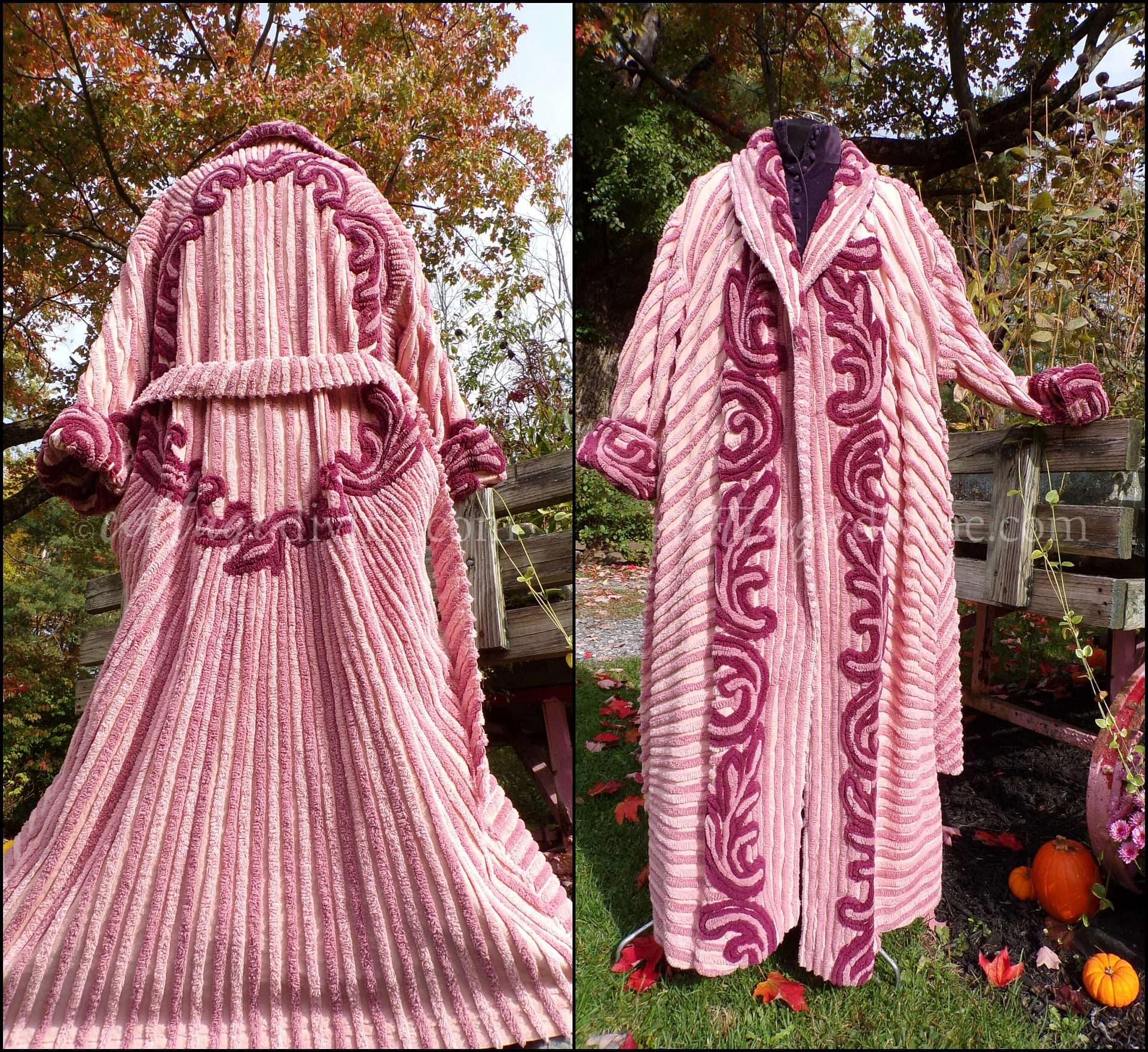 Weighted Plus Size Chenille Robe in Striking Distressed Tonal Mauve 1X ...