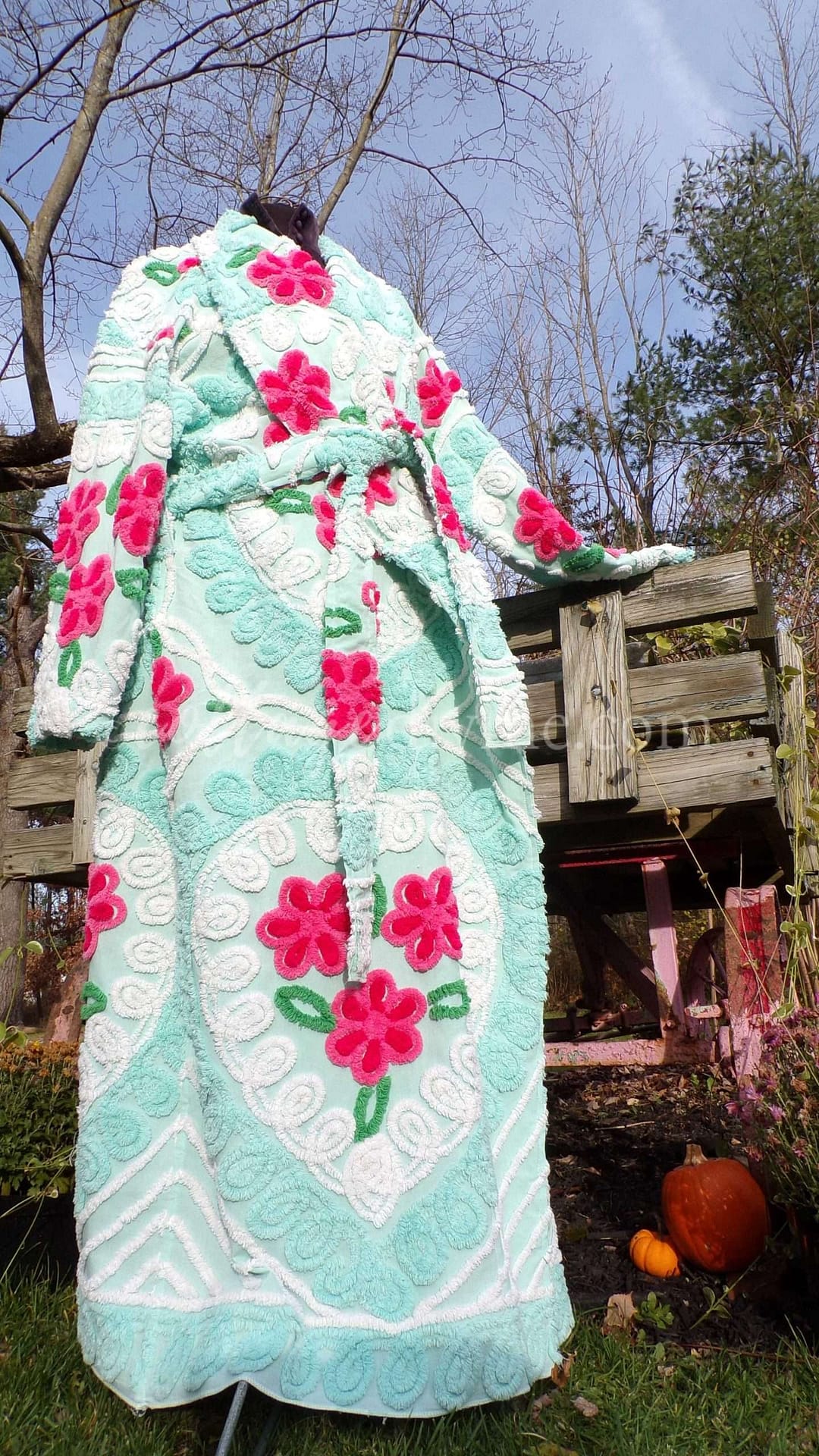 Seafoam Plus Size Chenille Robe "The Nanny" Style Bathrobe Designed from Plush Hearts Vintage